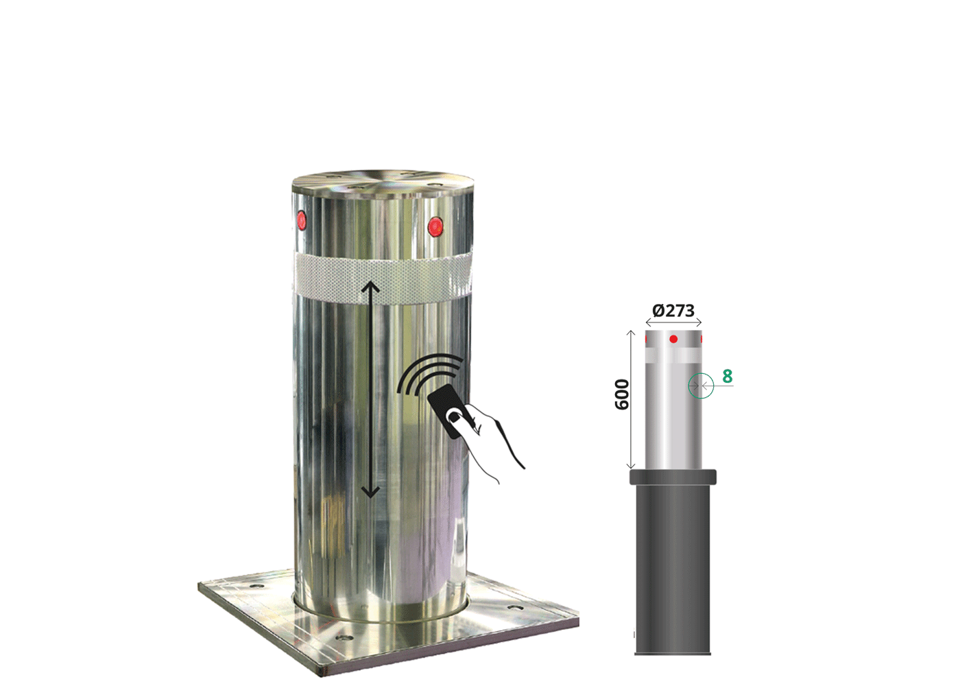 Borne télescopique automatique avec piston en acier inoxydable AISI 304 - h275ahg_0