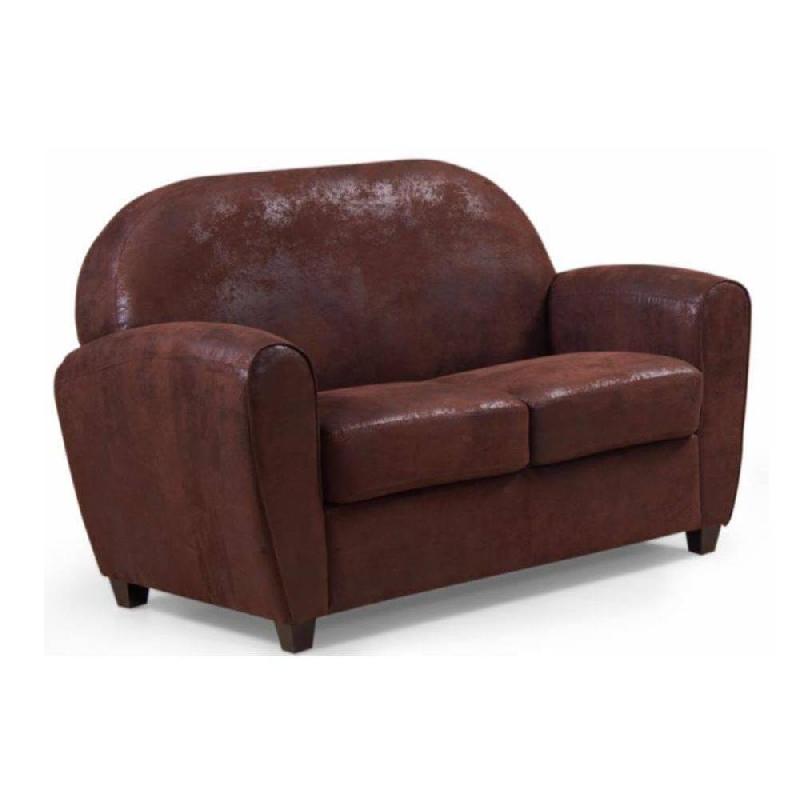 Canapé Club Buffalo 2 places en microfibre vintage marron - Style rétro et confort mythique_0