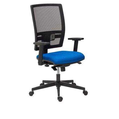 CHAISE DE BUREAU BRUNEAU ACTIV' TISSU ET MAILLE BLEU - DOSSIER HAUT ACCOUDOIRS SOUTIEN LOMBAIRE - MÉCANISME CONTACT PERMANENT - PIEDS NOIR