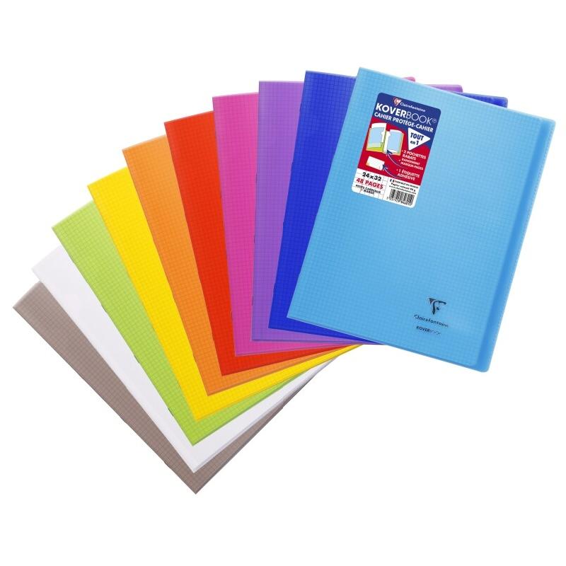 Clairefontaine Lot de 40 Cahier Kover Book 24x32, 48p./24 feuilles 90 g/m² piquées, couv. Transparentes assorties (10), quadrillé 5x5 + marge - 303_0