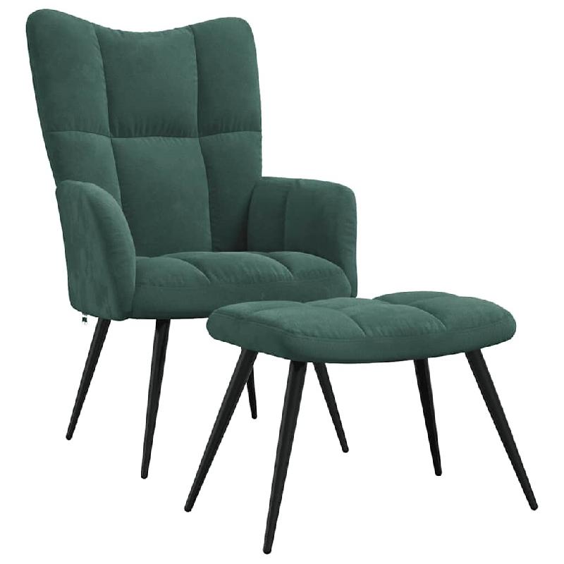 Décoshop26 - Fauteuil lounge chaise de canapé design moderne avec repose-pieds velours vert foncé DEC026630 - 3000255923106_0