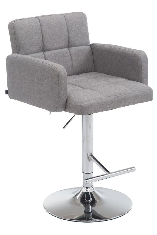 Décoshop26 - Tabouret de bar x1 avec accoudoirs et dossier confortable en tissu gris pieds métal chromé TDB10785 - gris 3000252946429_0