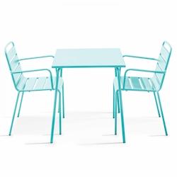 Oviala Business Ensemble table de terrasse carrée et 2 fauteuils acier turquoise - Oviala - bleu acier 109159_0