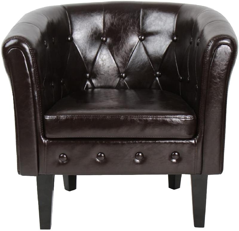 FAUTEUIL CHESTERFIELD AVEC REPOSE PIED EN SYNTHÉTIQUE AVEC ÉLÉMENTS DÉCORATIFS TOUFFETÉS CHAISE CABRIOLET TABOURET POUF MEUBLE DE SALON MARRON 01_0000106_0