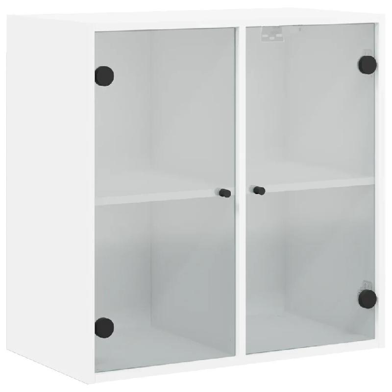 Helloshop26 - Armoire murale avec portes vitrées design élégant 68 x 37 x 68 cm espace de rangement pratique en bois blanc 02_0049332 - blanc verre_0