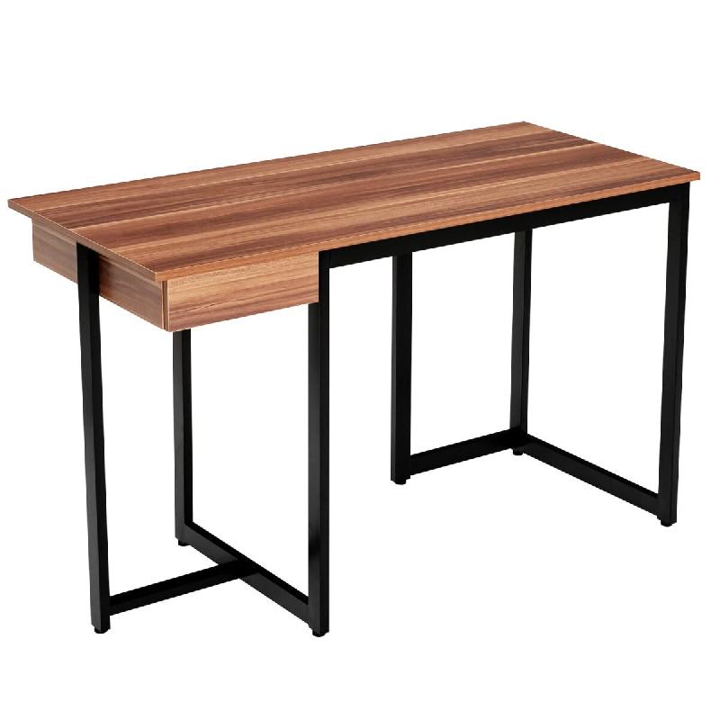 Helloshop26 - Bureau d'ordinateur 120 x 55 x 75 cm tiroir profond cadre en métal repose-pieds réglables style moderne en bois noyer 20_0019667 - mé_0
