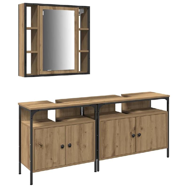 Helloshop26 - Lot de 3 meubles de salle de bain rangement miroir intégré 80 x 30 x 60 cm en bois d'ingénierie marron 02_0055932 - marron verre 3000_0