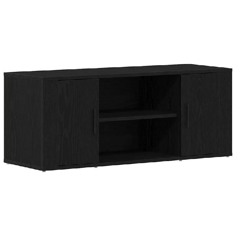 Helloshop26 - Meuble TV rectangulaire moderne avec étagères et 2 portes salon 100 x 35 x 40 cm en bois d'ingénierie noir 02_0051813 - noir Bois mas_0