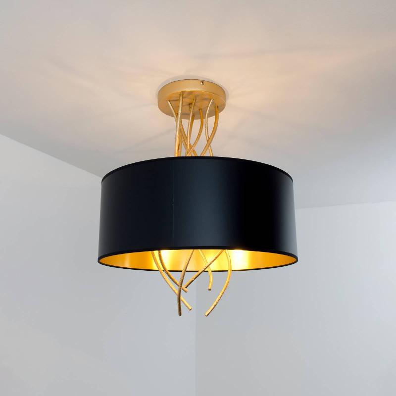 HOLLÄNDER PLAFONNIER ELBA Ø30 CM TROIS DOUILLES NOIR/DORÉ