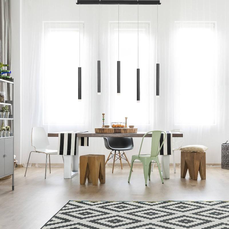 JUST LIGHT. SUSPENSION LED BRUNO, À 5 LAMPES, NOIRE