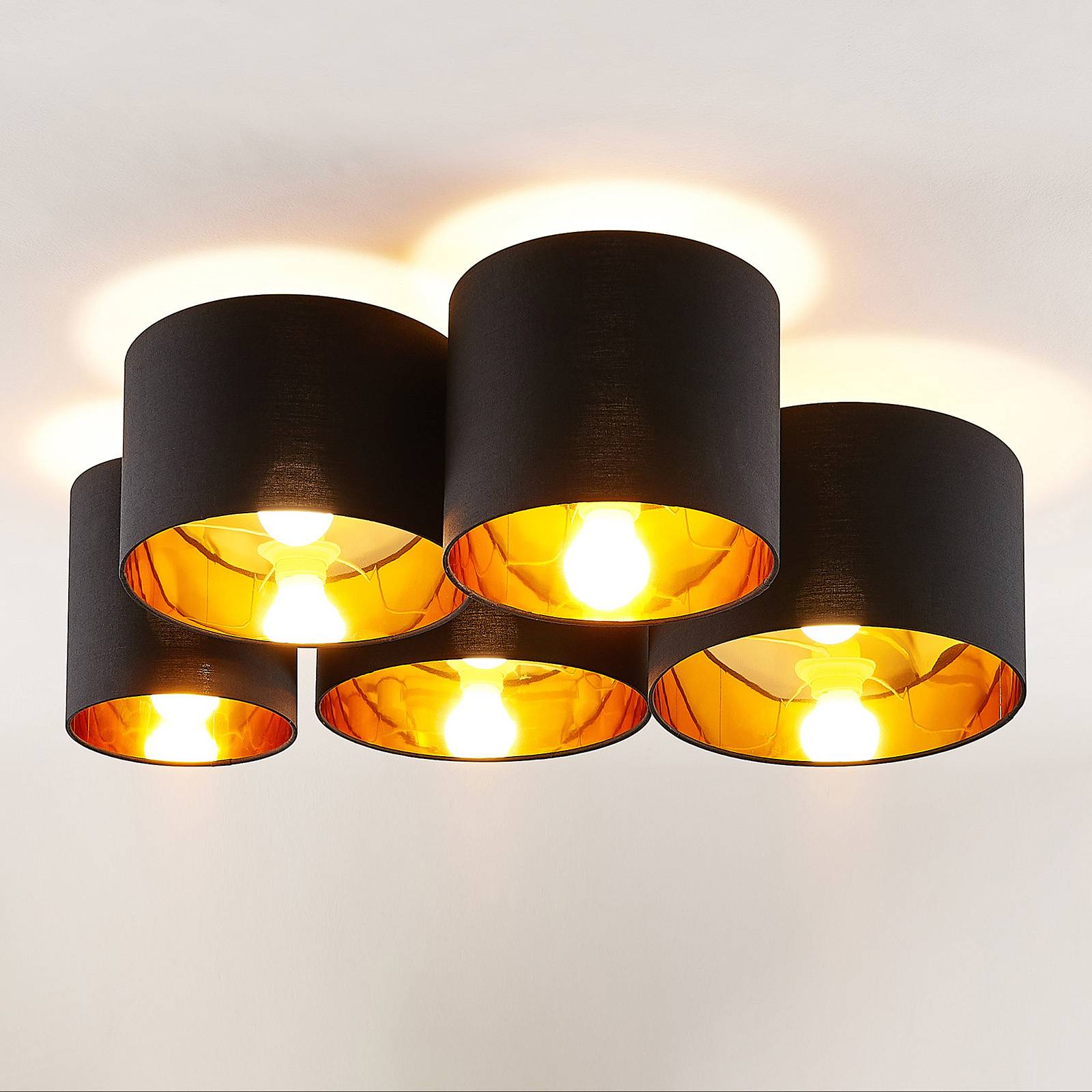 LINDBY PLAFONNIER LAURENZ, À 5 LAMPES, 83CM NOIR/OR