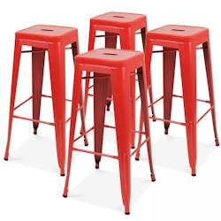 Oviala Business Lot 4 tabourets de bar en métal rouge mat - rouge acier 105790_0