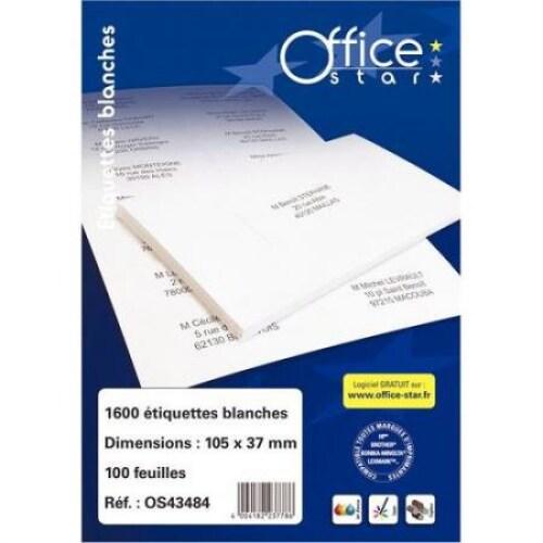 Office Star 1600 étiquettes blanches, format 105 x 35 mm (100 feuilles / cdt) - 4004182434239_0