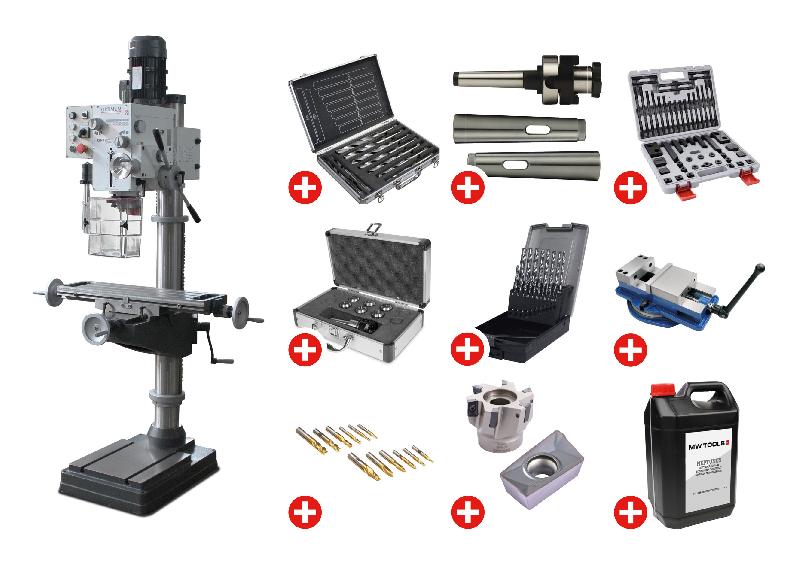Pack Perceuse-fraiseuse à colonne 3 avances automatique perçage jusqu'à ø 32 mm CM4/M16 1,5 kW 400 V table croisée et accessoires essentiels Optidrill DH40CTP PACK PRO_0