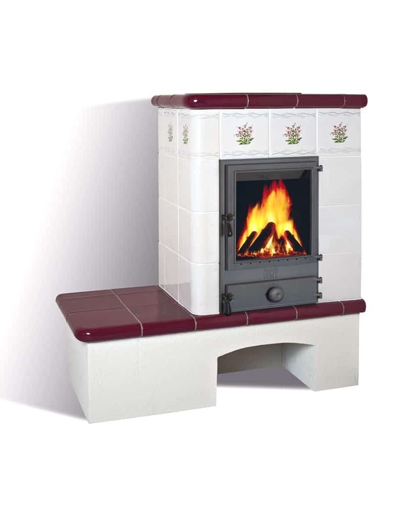 Poêle à bois ecostar - dimensions L125 P60 H138 - corniche et banquette en faïence - couleurs au choix - Balira_0