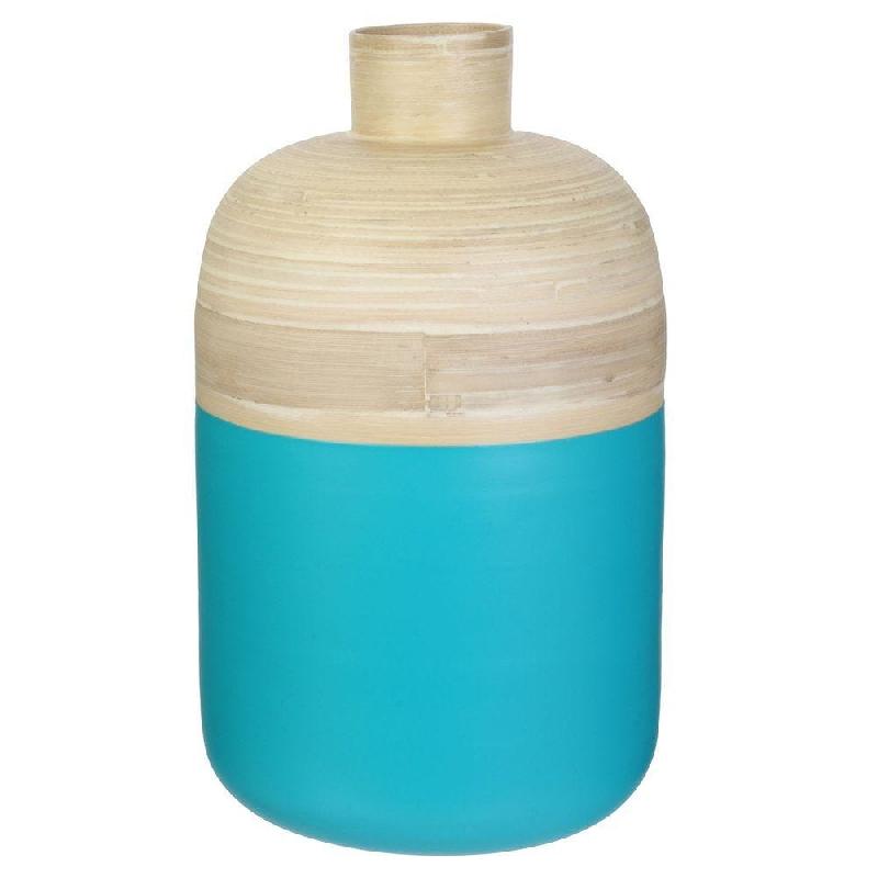 Pot décoratif en bambou turquoise 34cm M2_0