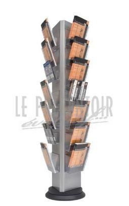 Présentoir tournant Trys - 3 faces avec 21 bacs transparents A4 Vision - Hauteur 1,80 m - Base en MDF laqué noir_0