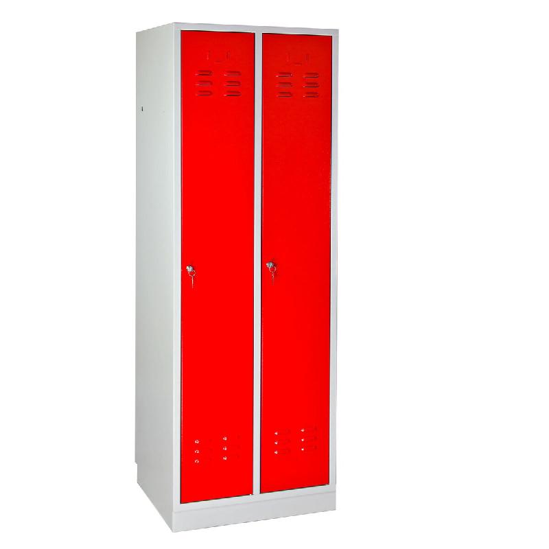 PROREGAL Armoire vestiaire ERMINE avec 2 portes | HxLxP 178x60x50cm | Gris/rouge - rouge métal RAD348-03_0