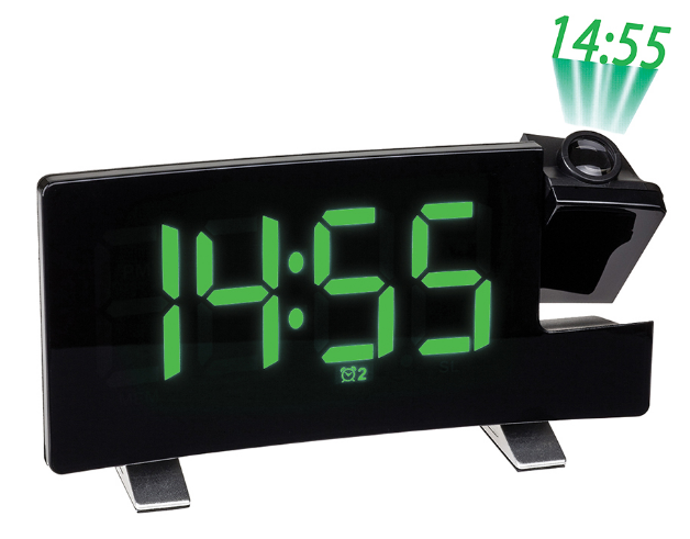 Radioréveil LED - écran incurvé - projecteur - sortie USB 5 VDC - affichage digital à LEDs vertes_0