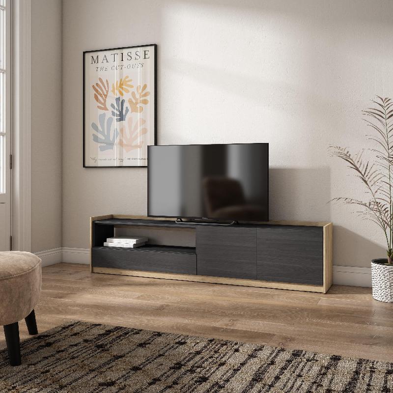 SKRAUT HOME - MEUBLE TV, BANC TÉLÉ, 207X50X37 CM, POUR LES TV JUSQU'À 80