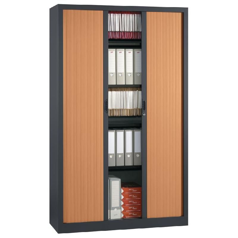 STAPLES ARMOIRE À RIDEAUX STAPLES NF ENVIRONNEMENT - H.198 X L.120 CM - CORPS ANTHRACITE - RIDEAUX HÊTRE