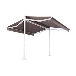 Store double pente Mabay 2,96x2x1,50 M Intersun Motorisé à télécommande (Blanc satiné RAL9010 - Taupe 300g/m²) - marron aluminium 3662618010214_0