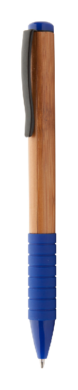 Stylo bille bambou - clip métal, embase en gomme, encre bleue_0