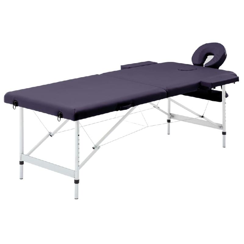 TABLE DE MASSAGE PLIABLE LIT DE MASSAGE BANC CANAPÉ THÉRAPIE COSMÉTIQUE PORTABLE PROFESSIONNEL SHIATSU REIKI 2 ZONES ALUMINIUM VIOLET 02_0001810_0