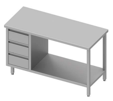 Table inox de travail centrale avec trois tiroirs  à gauche avec étagère 1400x700x900 soudée - 932857140_0