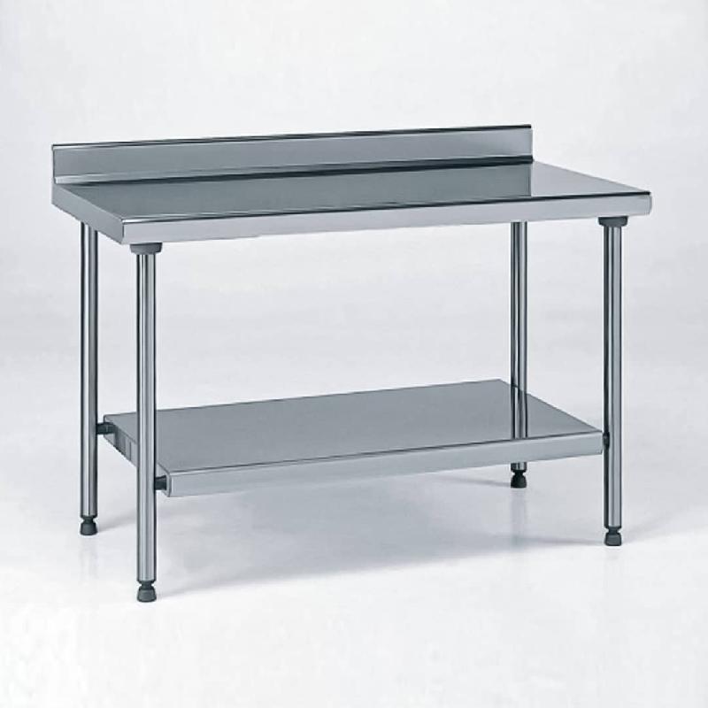 Table inox TS 15N démontable sur mesure à dosseret + étagère - pieds ronds - largeur 600 mm - longueur 2401 à 2600 mm - Réf 604174-44_0
