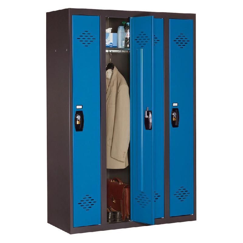 VESTIAIRE AVANTAGE - INDUSTRIE PROPRE - 4 COLONNES - CORPS ANTHRACITE - PORTES BLEU
