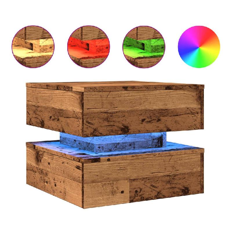 VidaXL Table basse avec lumières LED vieux bois 50x50x40 cm Modèle Unique Pro - 857716_0
