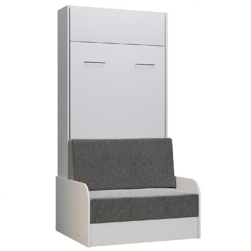 ARMOIRE LIT ESCAMOTABLE DYNAMO SOFA CANAPÉ ACCOUDOIRS BLANC TISSU GRIS 90*200 CM_0