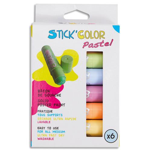 BOÎTE DE 6 STICKS DE GOUACHE SOLIDE O'COLOR 10G - 6 COULEURS PASTEL ASSORTIES