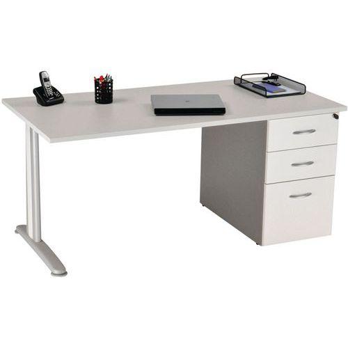 Bureau compact 180 cm Pro métal avec caisson métallique hauteur bureau  pieds en L