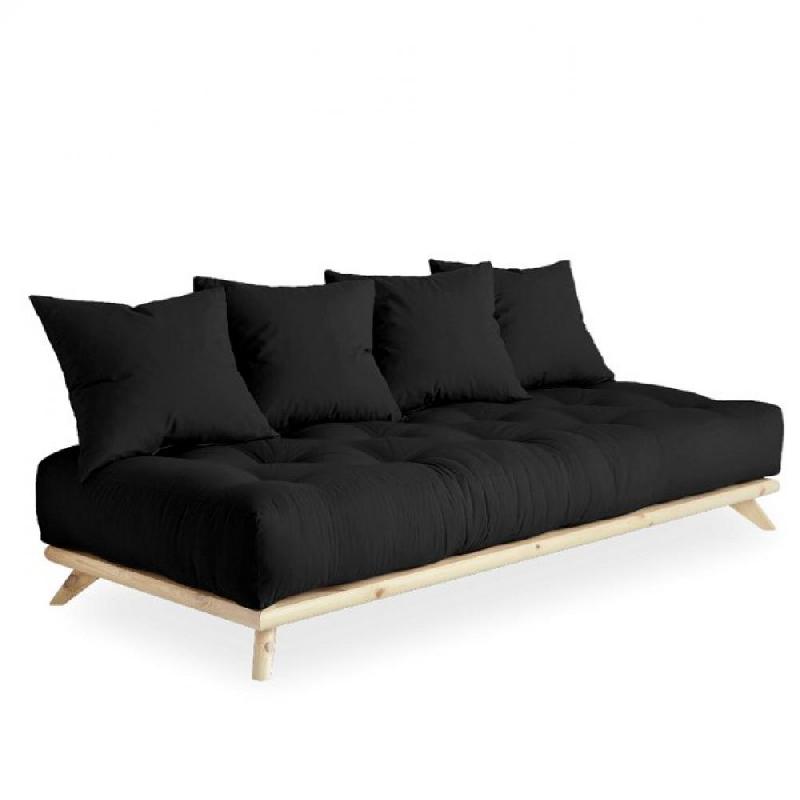 CANAPÉ CONVERTIBLE FUTON SENZA PIN NATUREL COLORIS GRIS FONCÉ COUCHAGE 90 CM._0