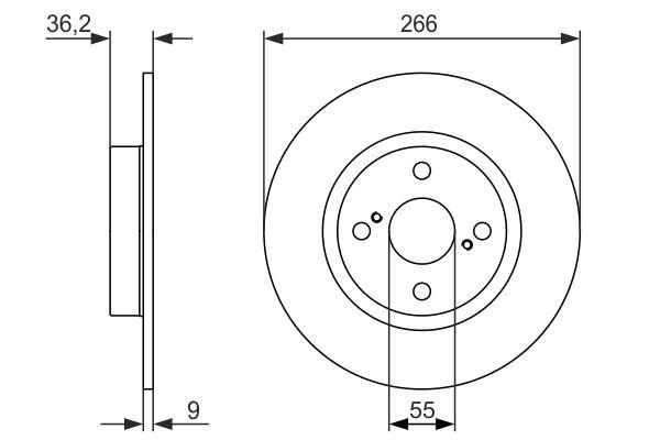 Disque de frein Bosch 0986479335 - boîte de 2 disques - arrière - plein - 4 trous - épaisseur 9 mm_0
