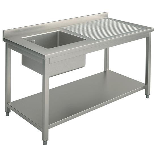 Plonge inox professionnelle - 1 bac avec égouttoir à droite, piètement et étagère inférieure - 1200x700 mm - Référence GLA0010_0