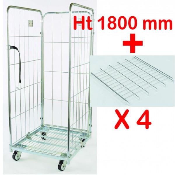 Roll-containers vertical 3 côtés - Hauteur 1650 ou 1800 mm - Livré avec 4 étagères - Charge maximale 500 kg_0