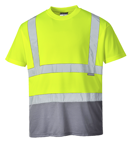 T-shirt bicolore jaune gris s378, m_0