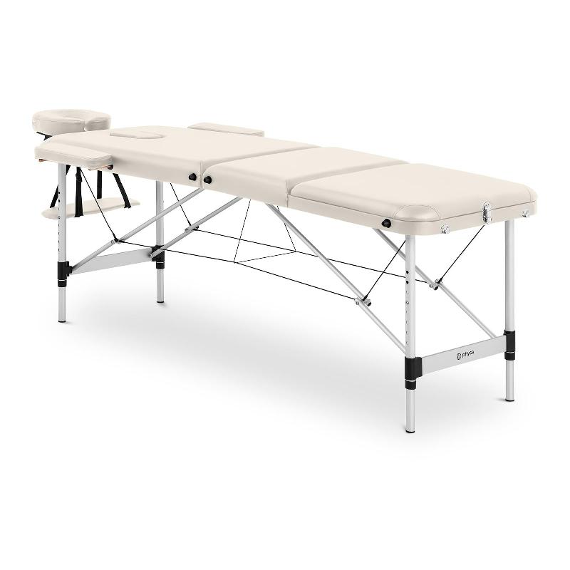 Table lit de massage pliante - Cadre aluminium - PVC beige - Hauteur réglable 600-810 mm - Charge max 180 kg_0