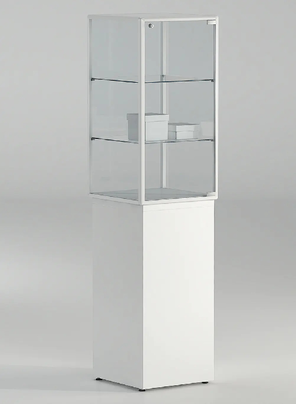 Vitrine sur socle 7-PLPVA - colonne d'exposition en verre trempé avec rangement verrouillable_0