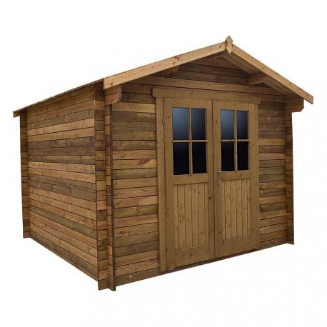 3365 - Abri de jardin en bois massif 9m² - 28mm traité teinté marron - Gardy Shelter_0