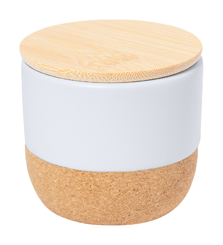 Bougie parfumée en cire végétale - parfum vanille - pot en céramique avec fond liège et couvercle en bambou - 188 gr_0