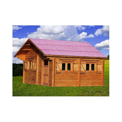 Chalet en bois plain-pied / madrier 60 mm / 26.58 m² / toit double pente_0