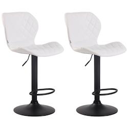 Décoshop26 - Lot de 2 tabourets de bar avec coutures décoratives en forme de losanges en PVC blanc et métal noir 10_0004106 - blanc 3000251930368_0