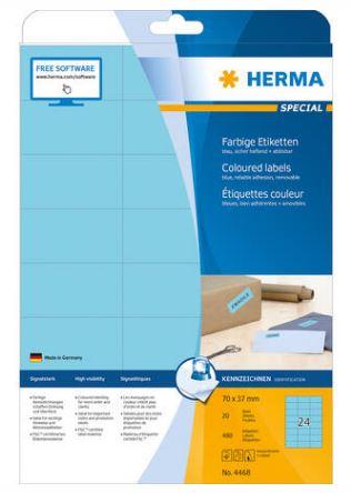 Étiquettes couleur adhésives - A4, 70 x 37 mm, bleues, référence 4468 - Compatibles imprimantes laser et jet d'encre_0