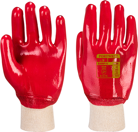 Gants anti-coupures PVC poignet tricot rouge A400 - certifiés CE - excellente résistance à l'abrasion et à la déchirure_0