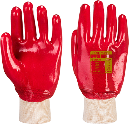 Gant pvc poignet tricot rouge a400, l_0