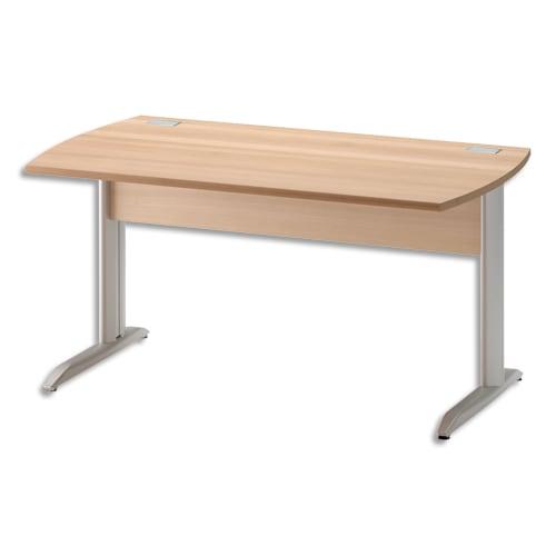 Gautier office table bureau pied métal avec voile de fond jazz hêtre gris clair - dim l140 x h74 x p80 cm_0